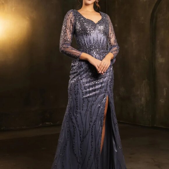 BlueGoldGreenBlack 3/4 sleeve long formal mother of the bride plus size gown